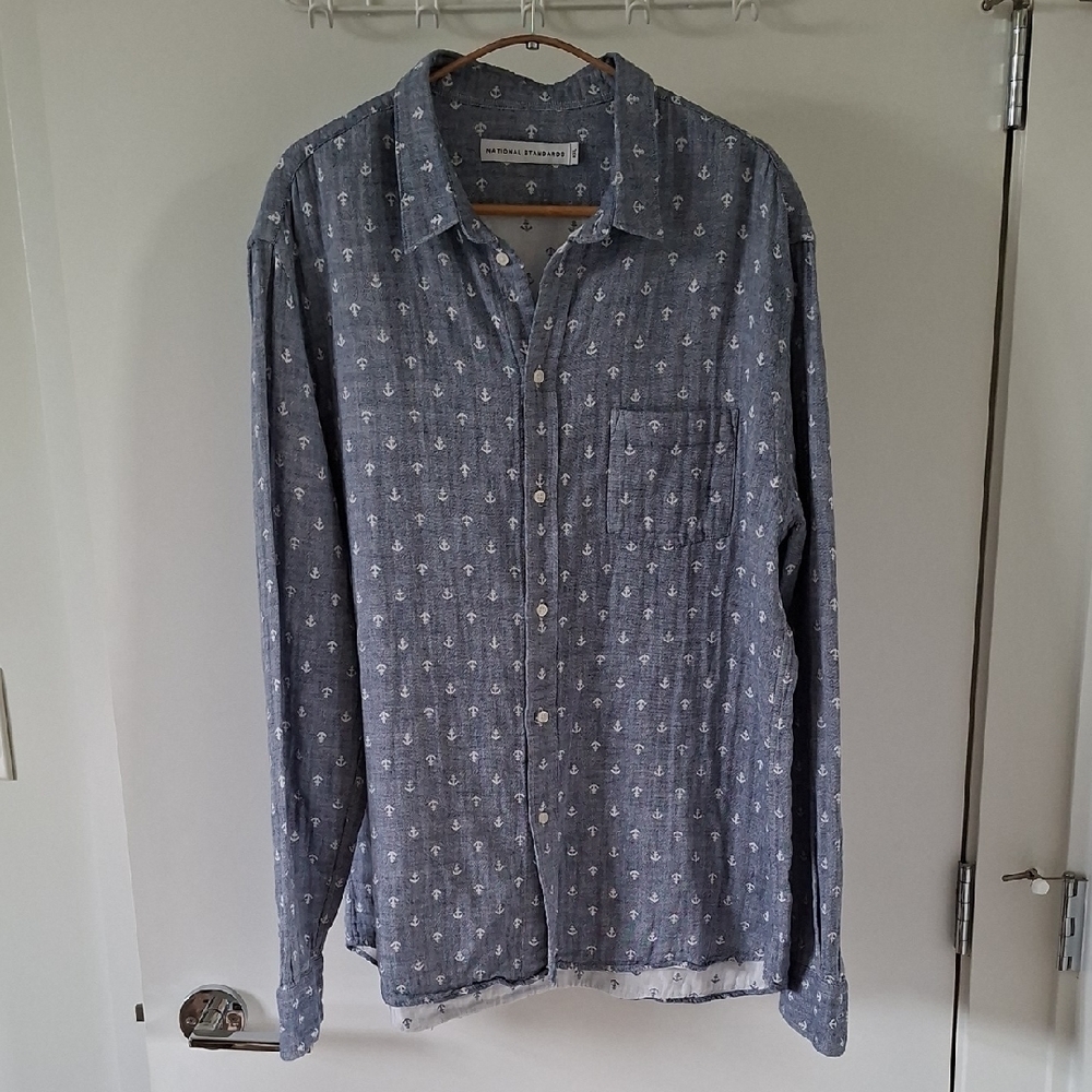 National Standards Blue & White 100% Cotton Shirt W/ Anchor Print (Size Xxl)